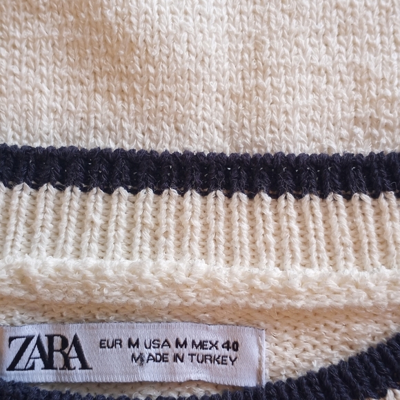 Zara Oversized Loose Fit Nautical Knit Classic White/Navy Trim Fisherman Sweater - Picture 4 of 5